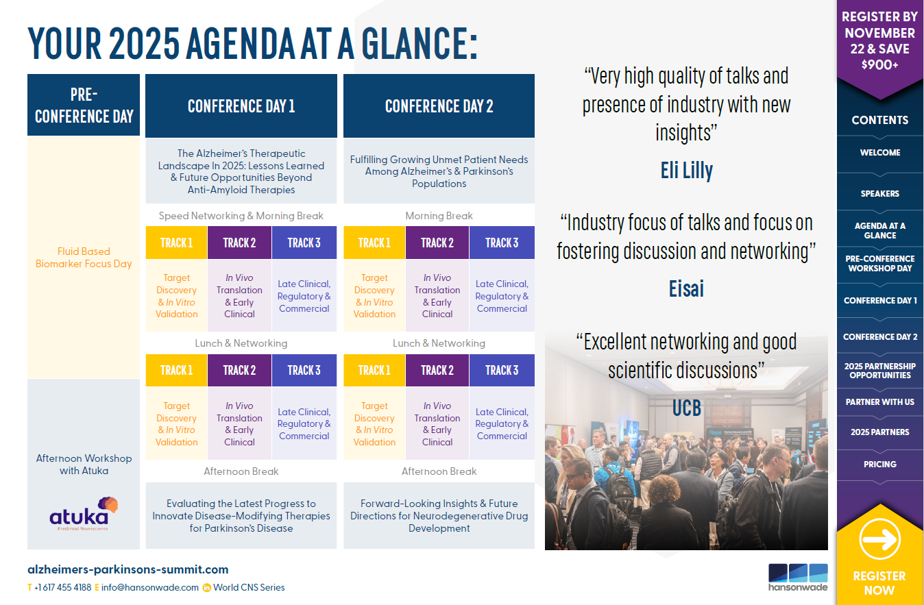 agenda at a glance - 13th Alzheimer's & Parkinson's Drug Development Summit